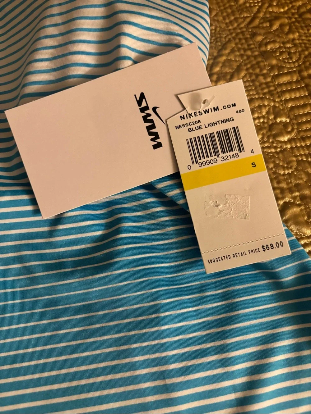 Women’s NWT NIKE Blue Striped Tankini Racer back Top W/Built-In Bra Size Small